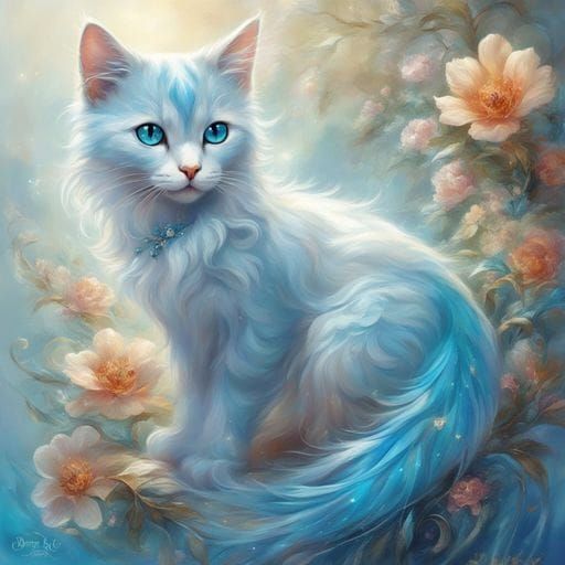 Beautiful Azure Blue Russian Cat in Magic Light