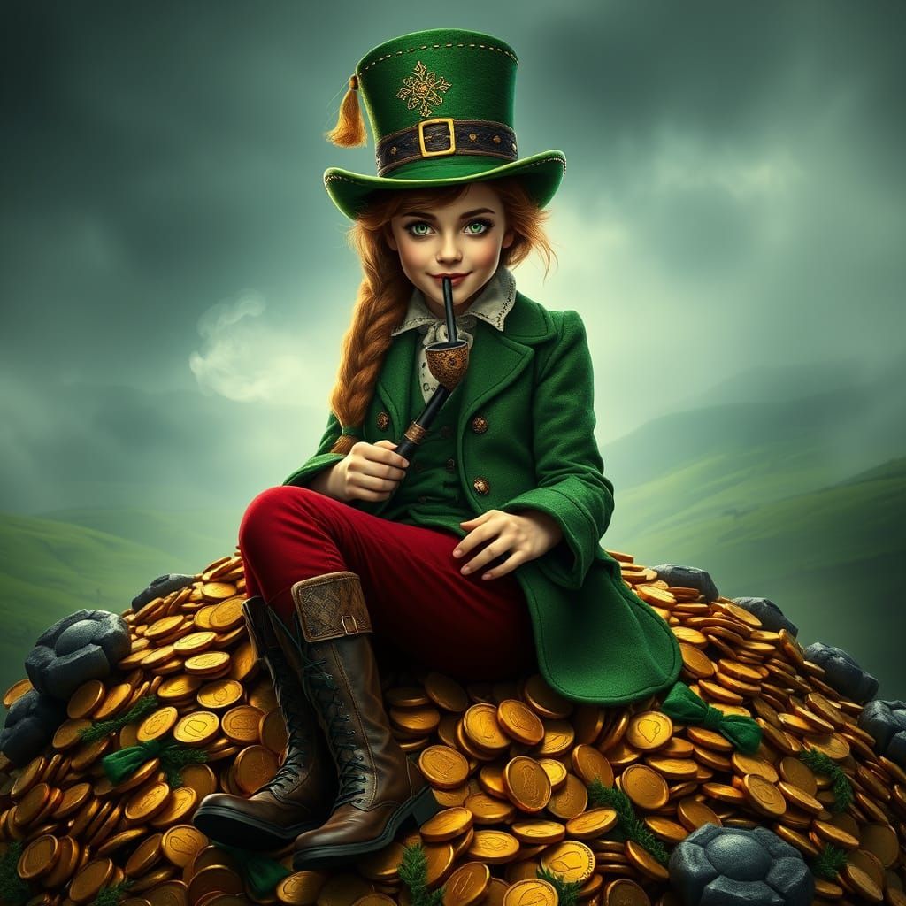 Giant Leprechaun Maiden in Rich Irish Landscape