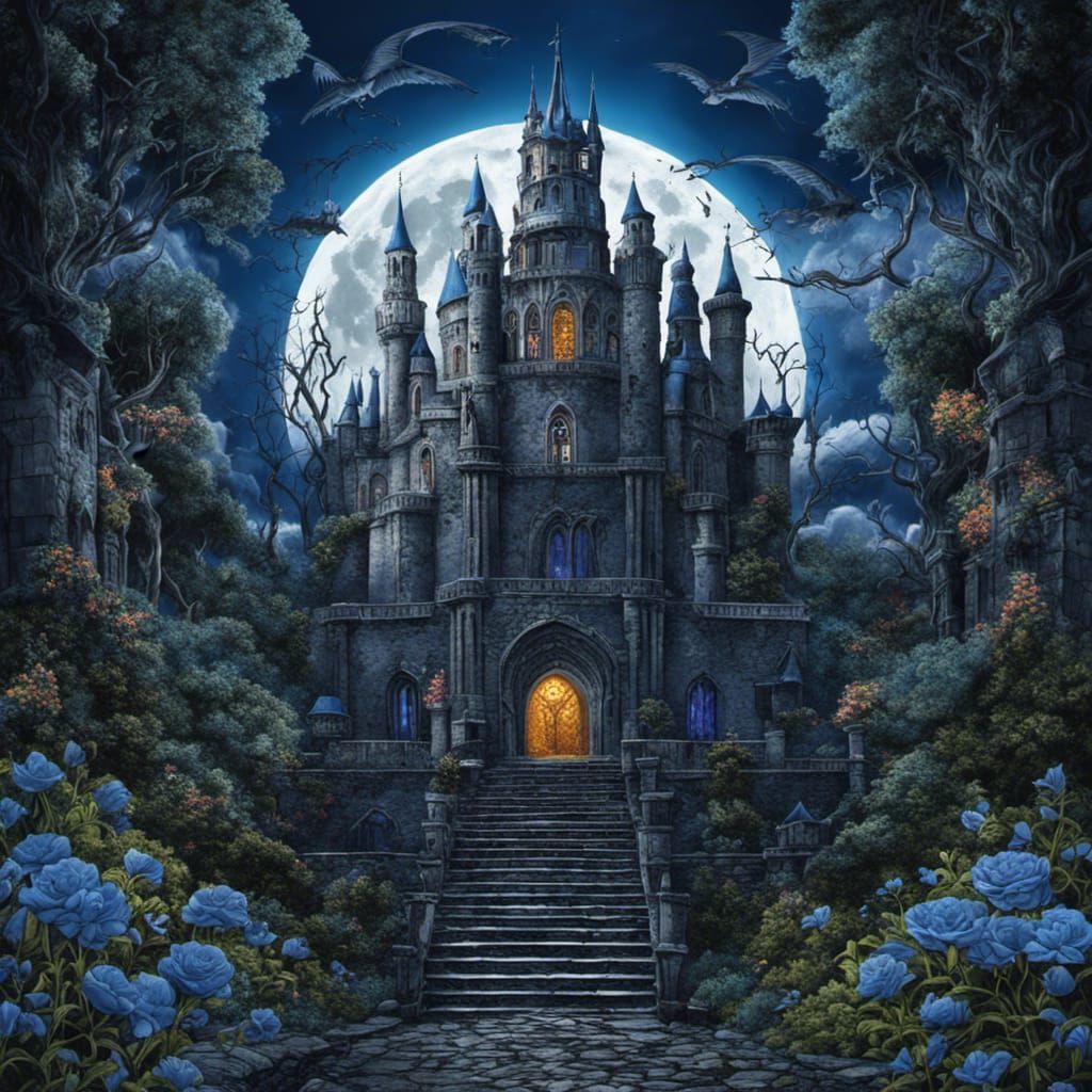 High Gothic Castle Ruins in Tim Burton Style