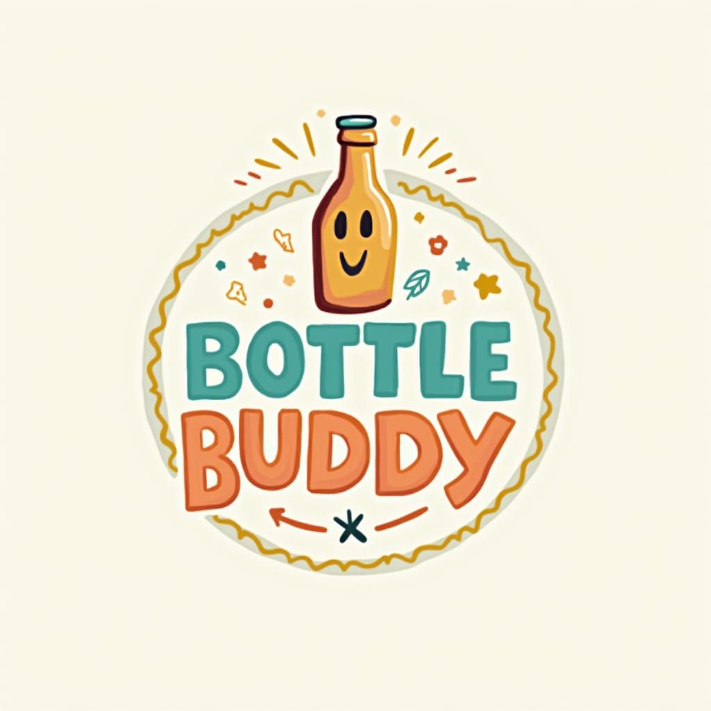 Bottle Buddy Logo with Playful Character in Illustration Sty...