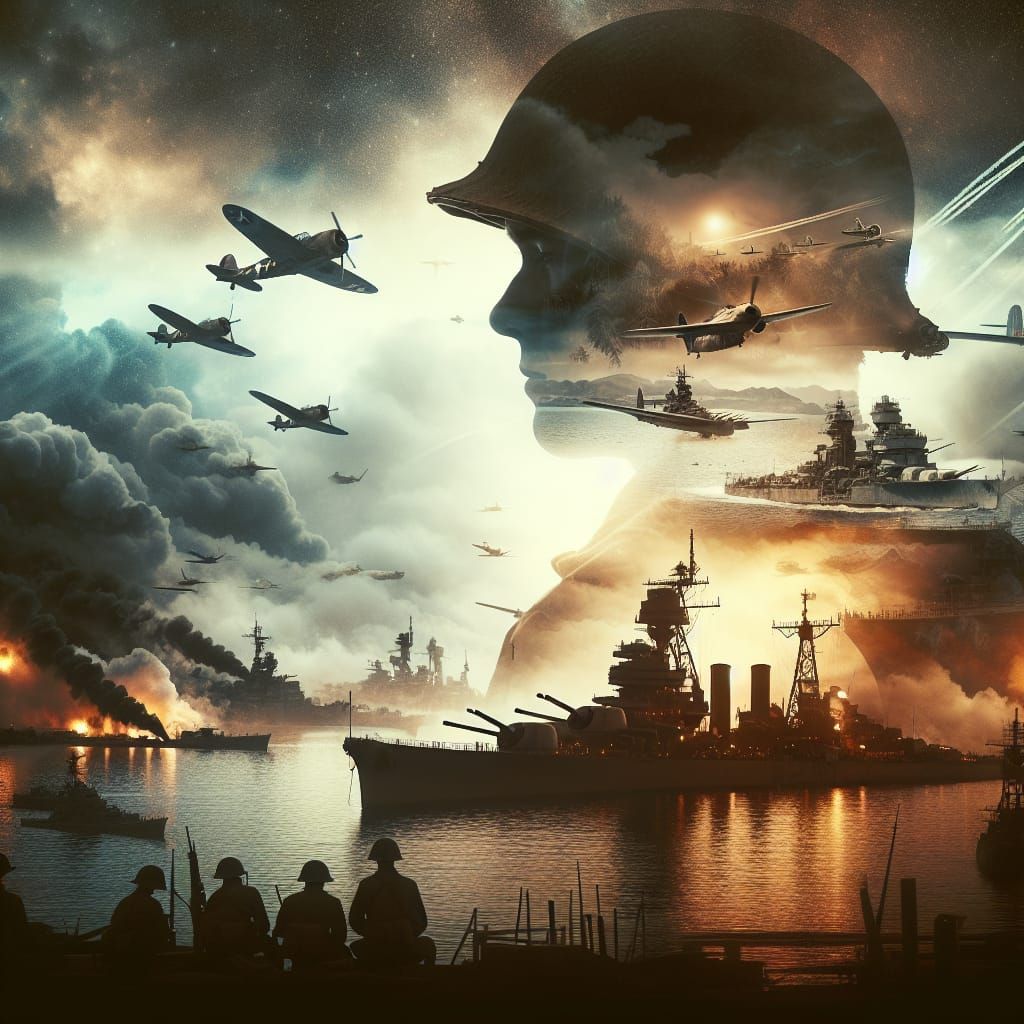 Pearl Harbor Attack: Dramatic Double Exposure Digital Art