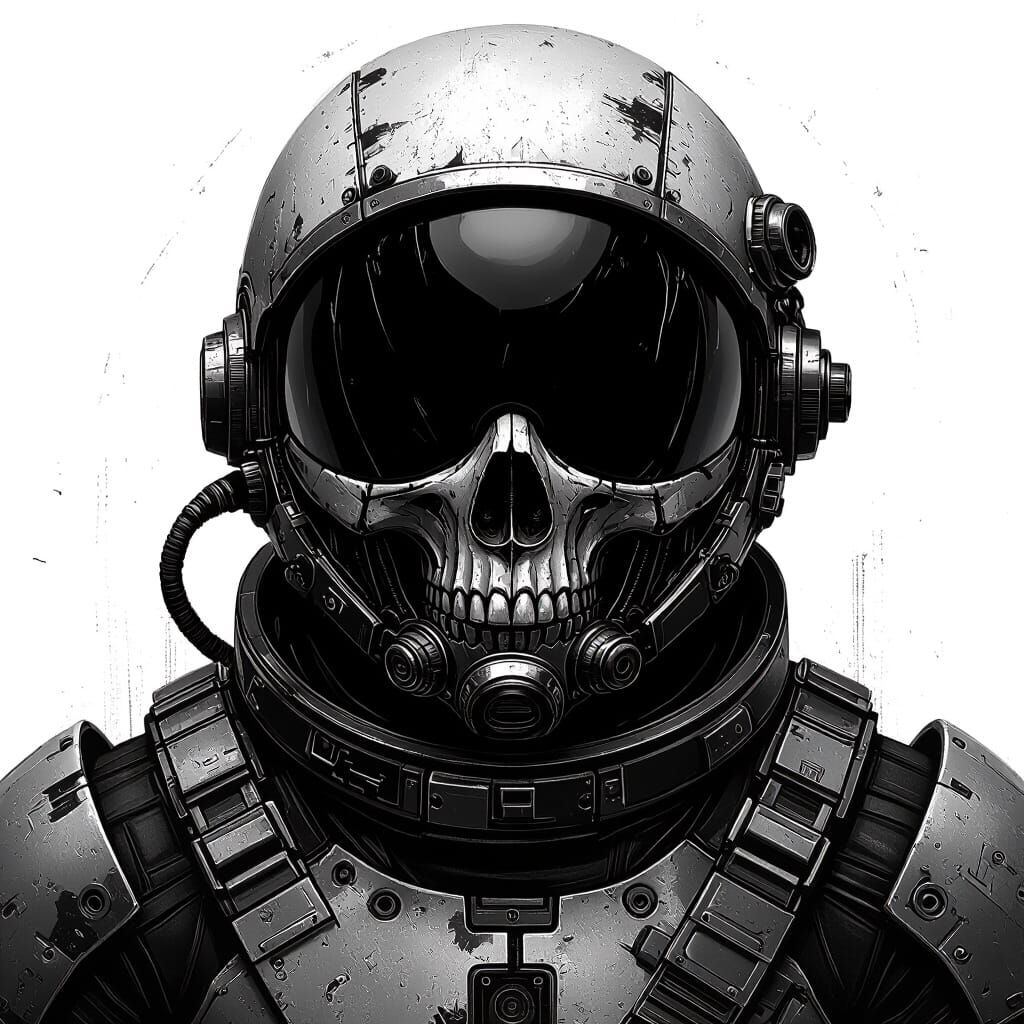 Steampunk Astronaut Skull in Black and White