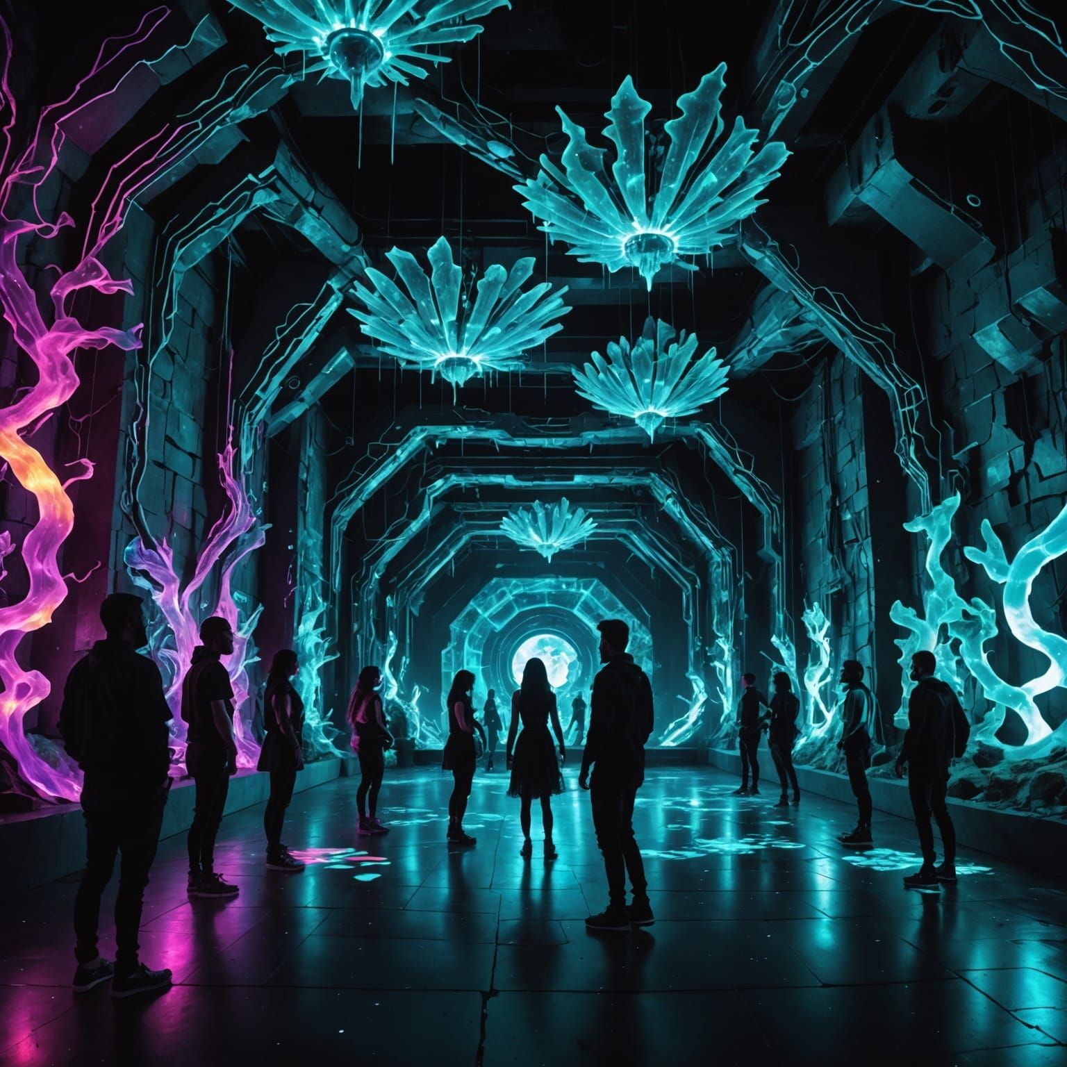 Cyberpunk Rave in Bioluminescent Grotto