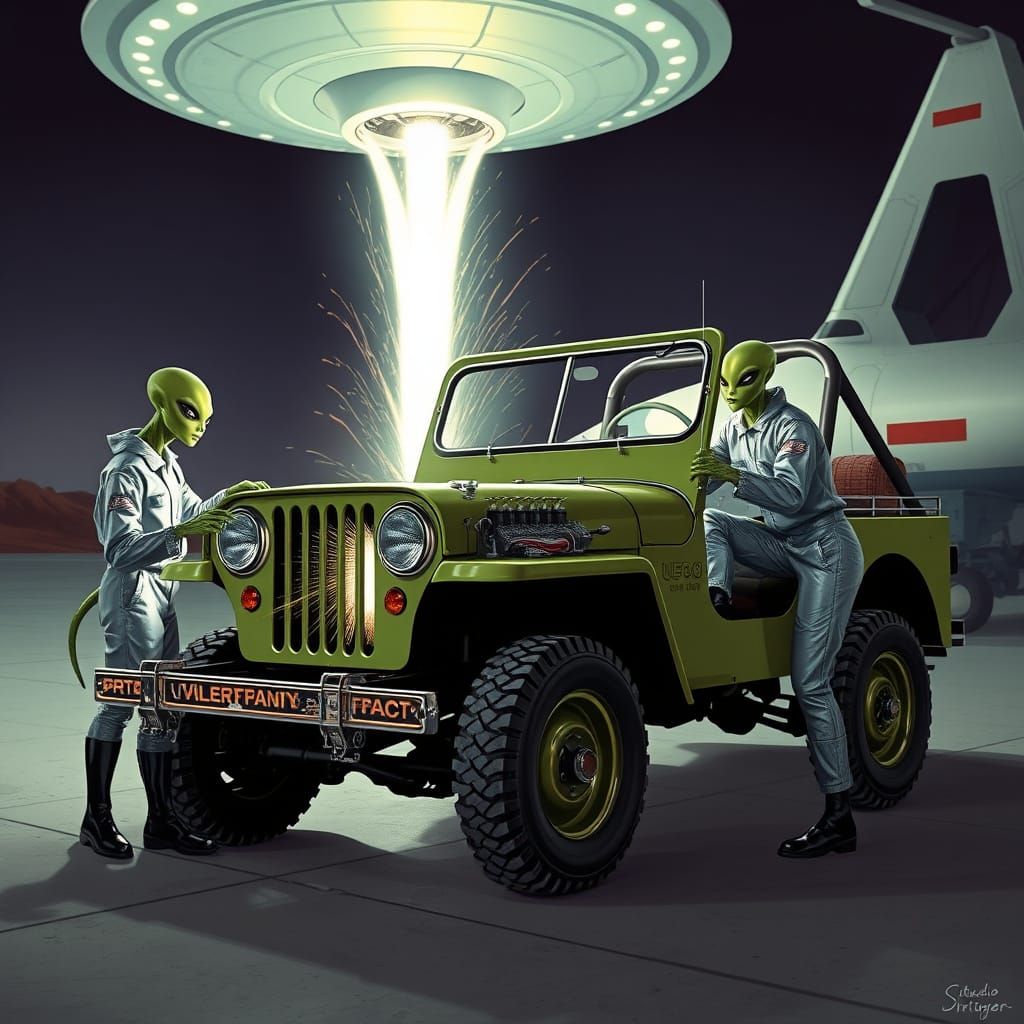 Aliens Install UFO Tech Engine in Willys Jeep at AREA 51