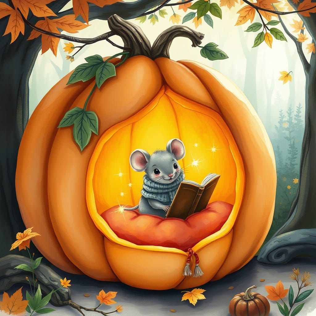 Enchanted Pumpkin Reading Nook with Fireflies
