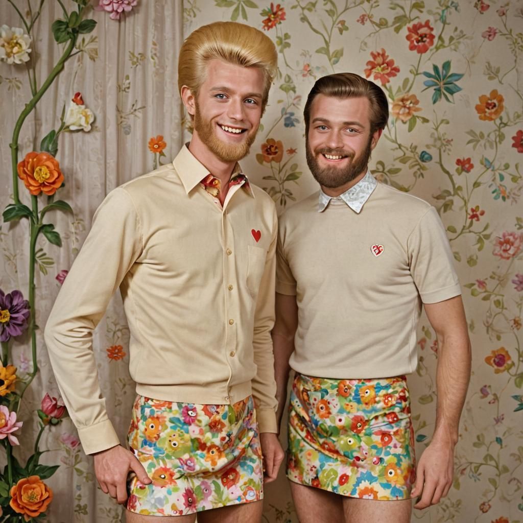Handsome men in 1960s skirts