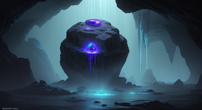 Glowing Alien Stone in Mysterious Cavern