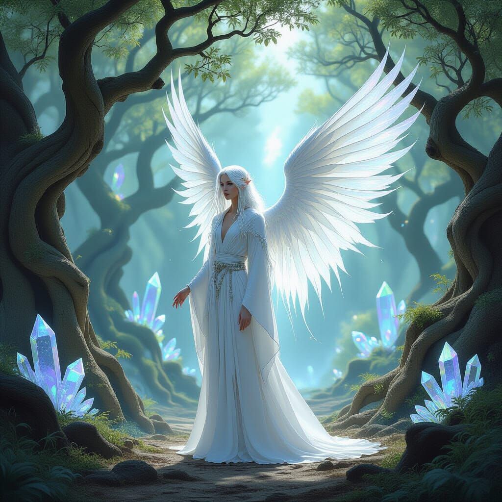 Ethereal Figure Before Shimmering Portal in Fantasy Art Styl...