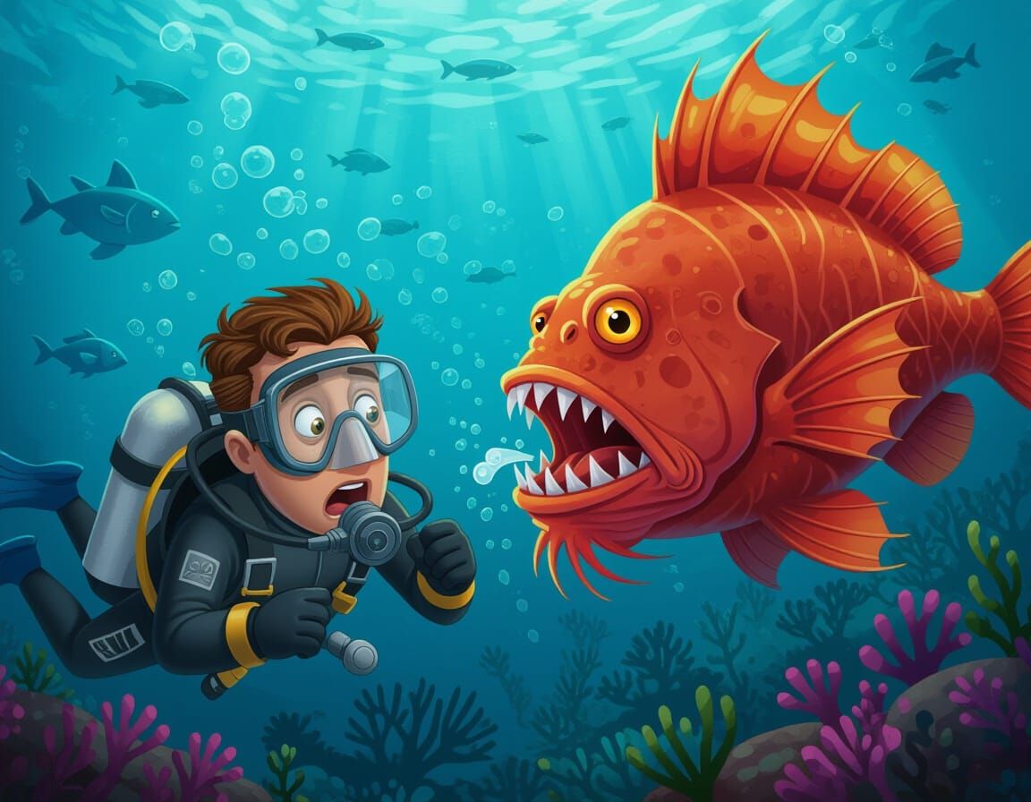 Humorous Anglerfish Scares Deep Sea Diver