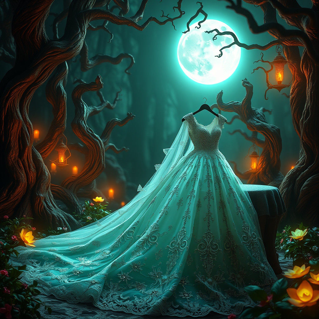 Mystical Wedding Gown in Moonlit Forest