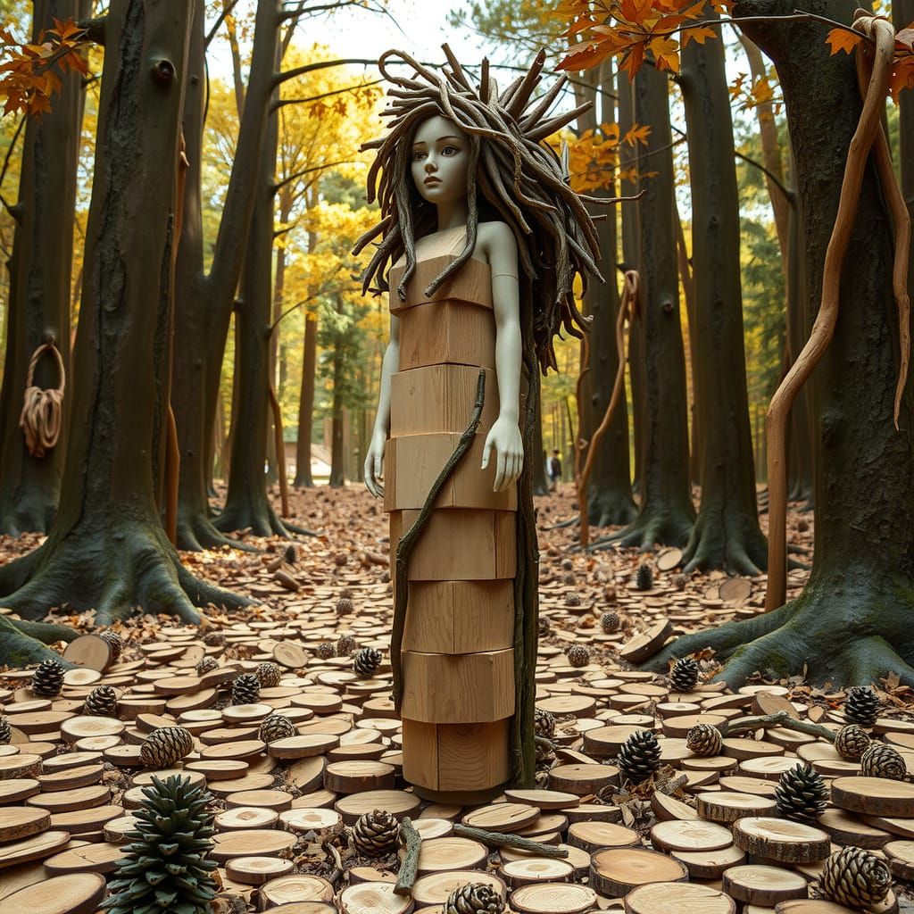 Wooden Sculpture of Forest Spirit in Mythic Style