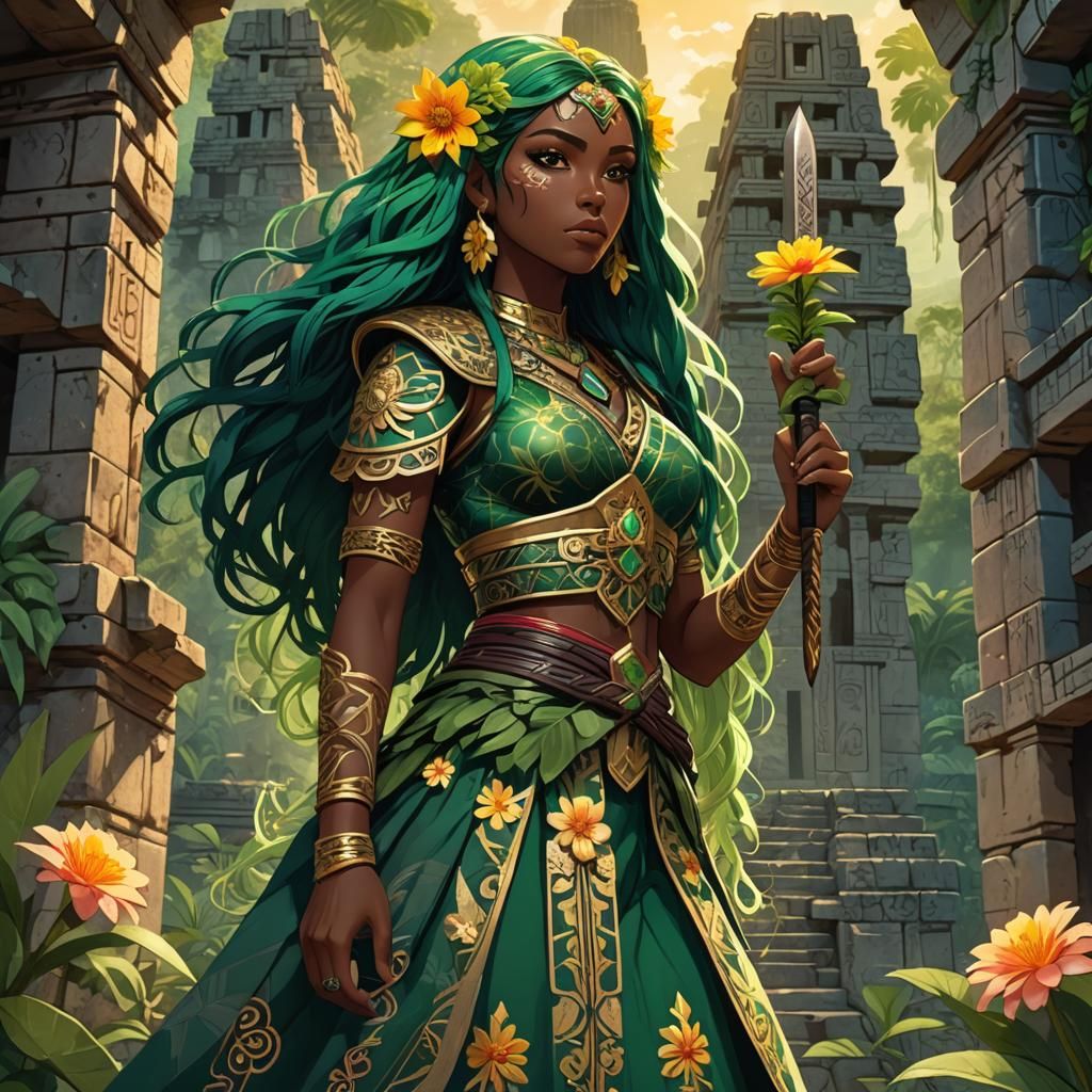 Latina Anime Girl in Mayan Ruins: Anime Key Visual