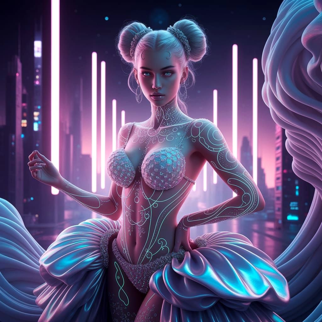 Glowing Model in Futuristic Couture