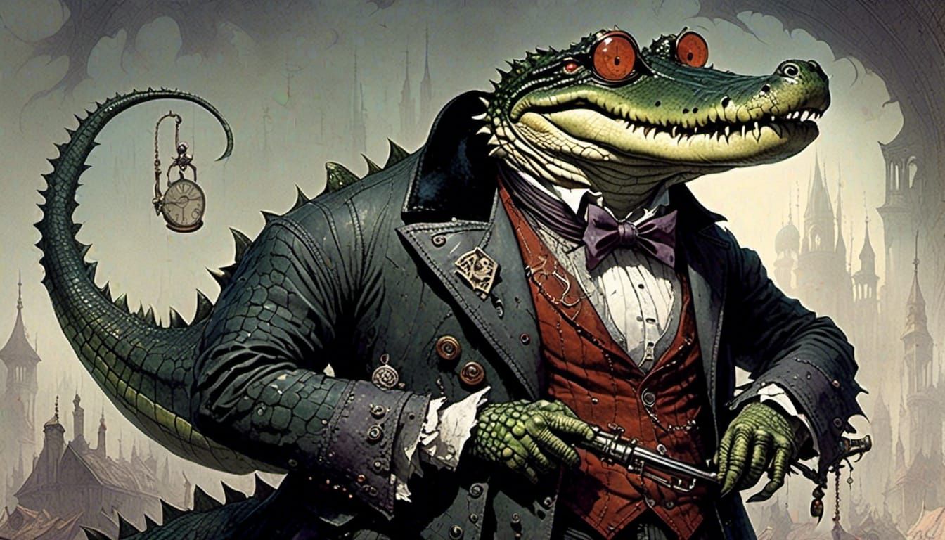 Hipster Alligator's Farewell: Surreal AI Art