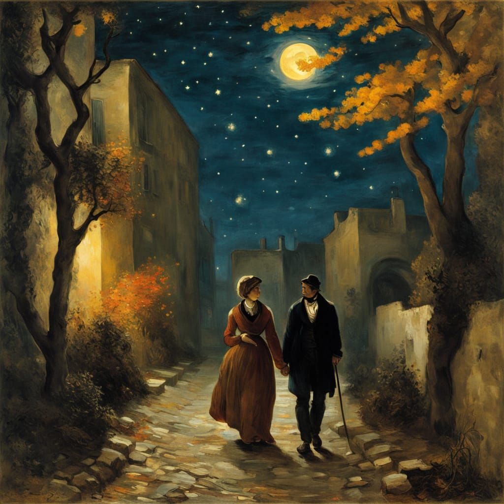 Autumn Garden Scene in Romanticism Style