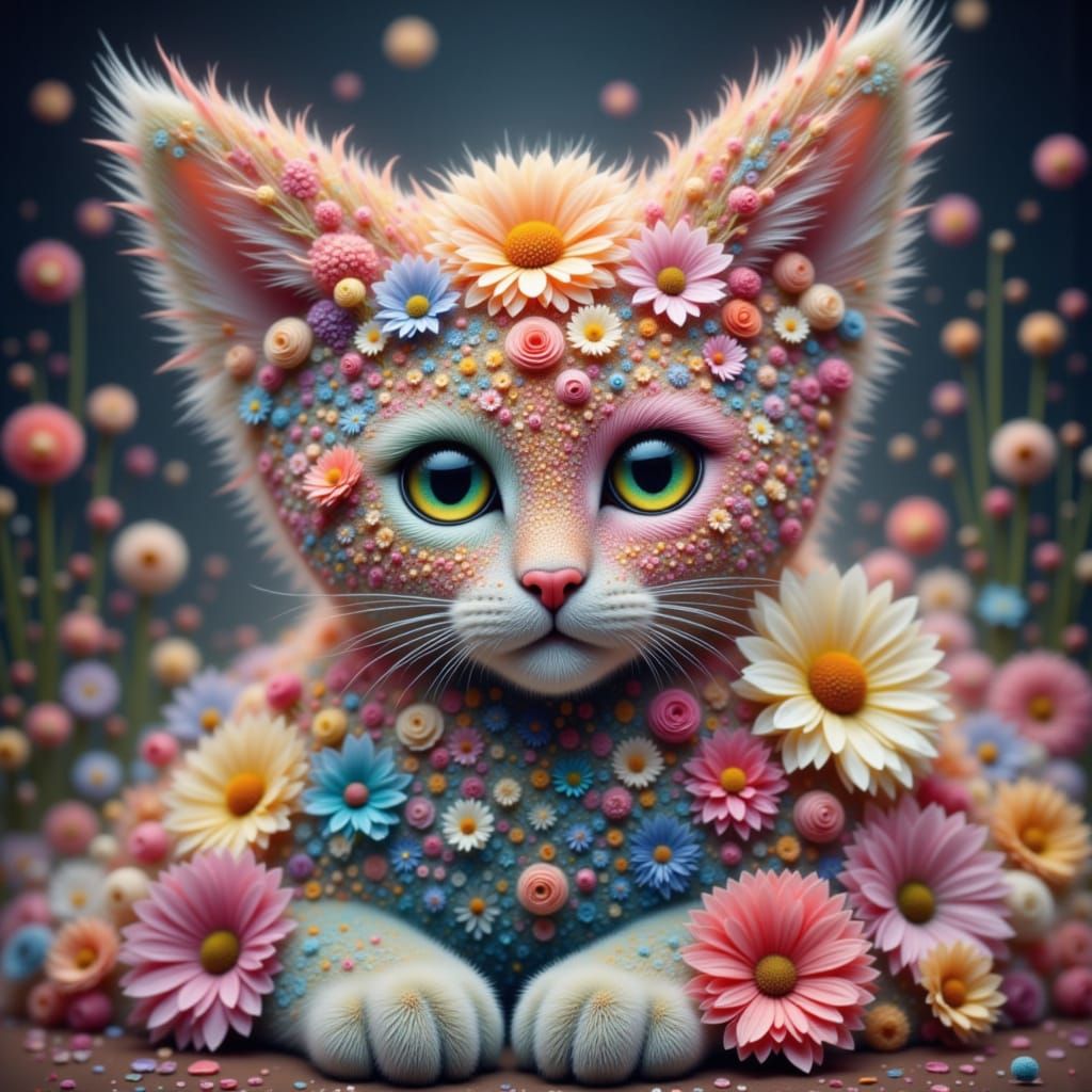 Beautiful Cat Adorned with Flowers