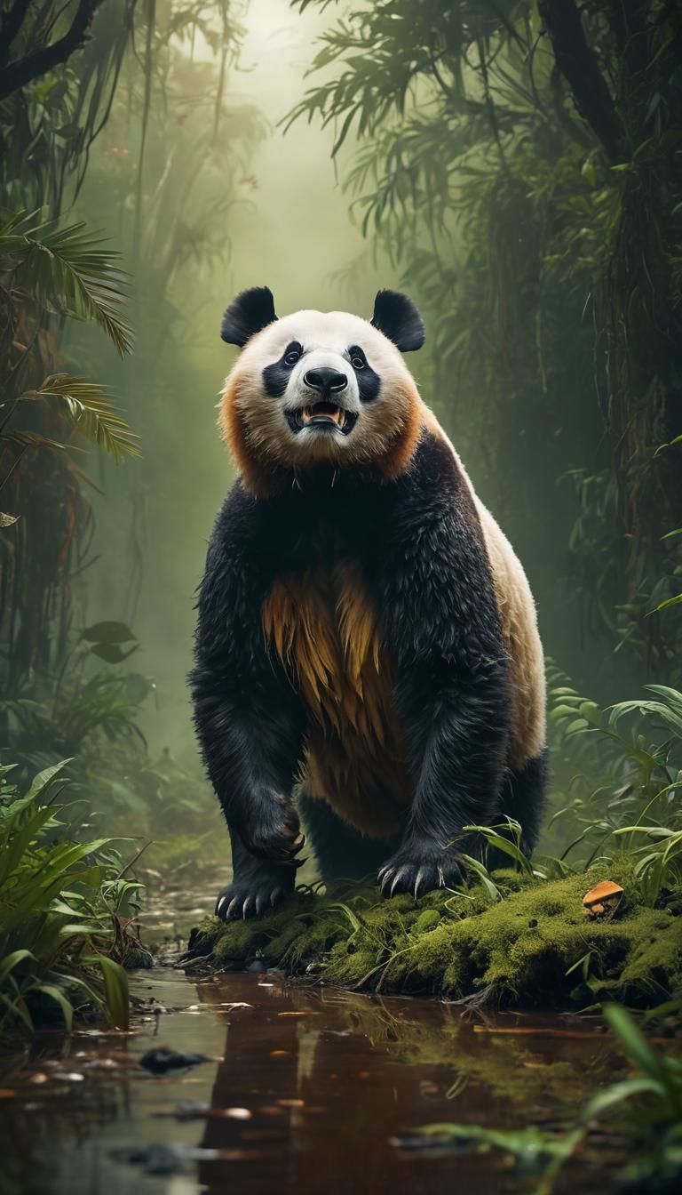 Hyper-Realistic Panda Boa Mutant in Jungle Decay