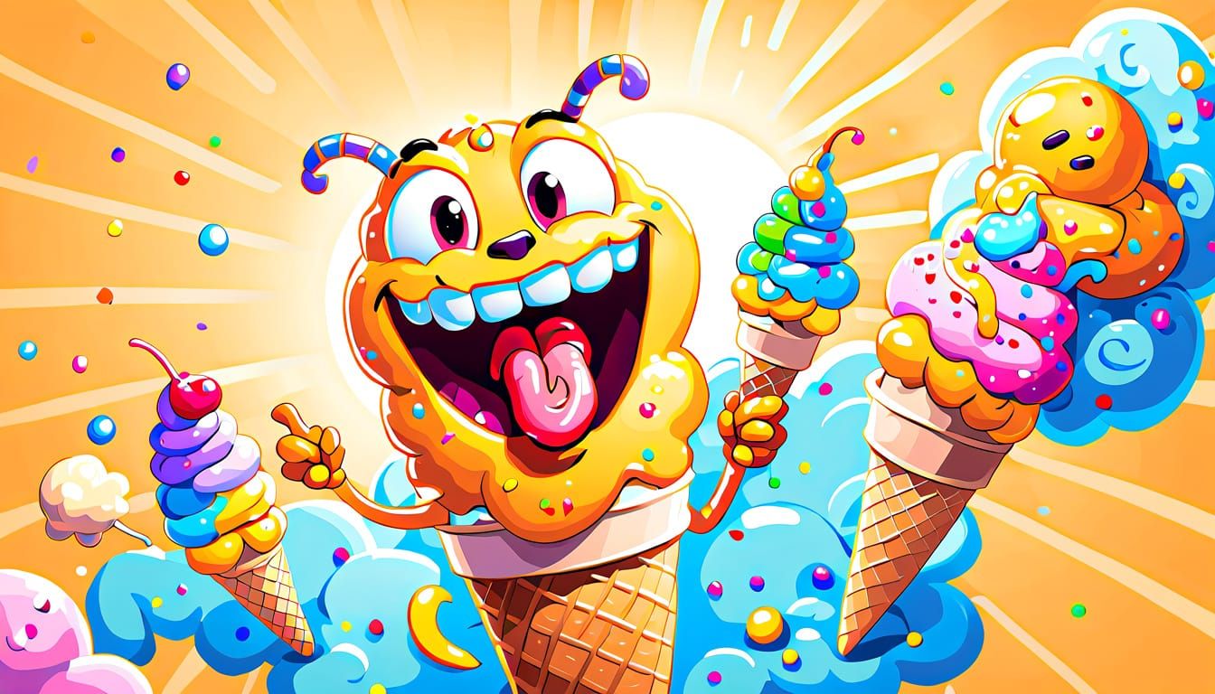 Happy Caterpillar Ready for Ice Cream, Cartoon Style