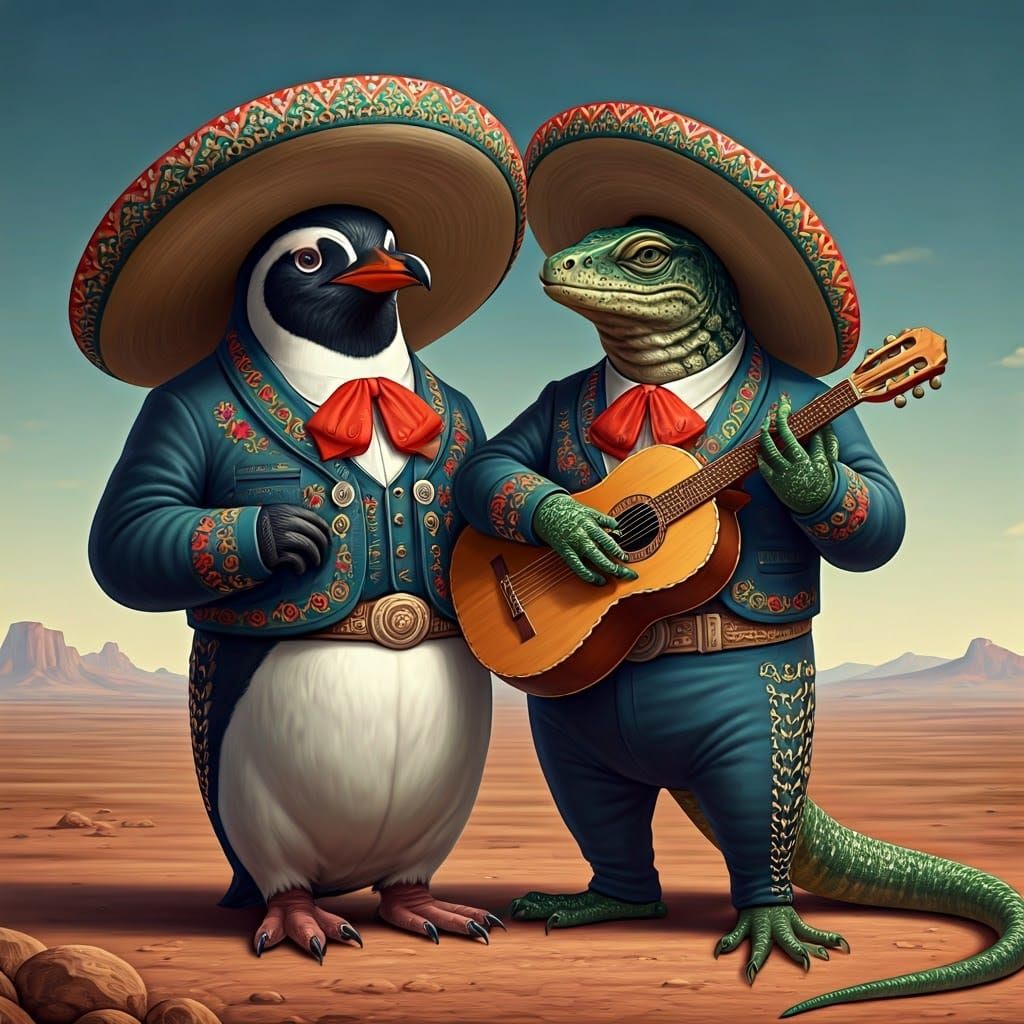 Mariachi Animals Play in Desert Landscape