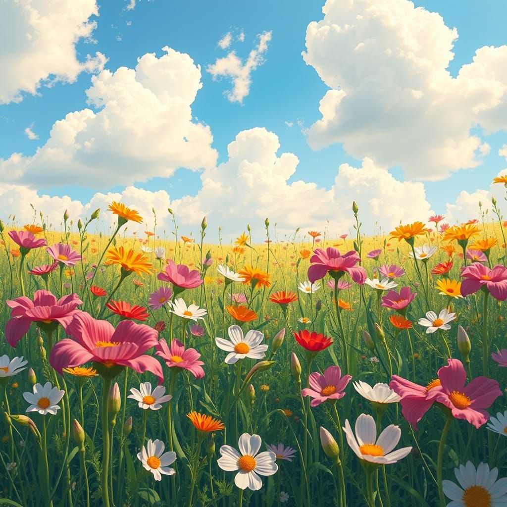 Vibrant Flowers in a Dreamy Landscape