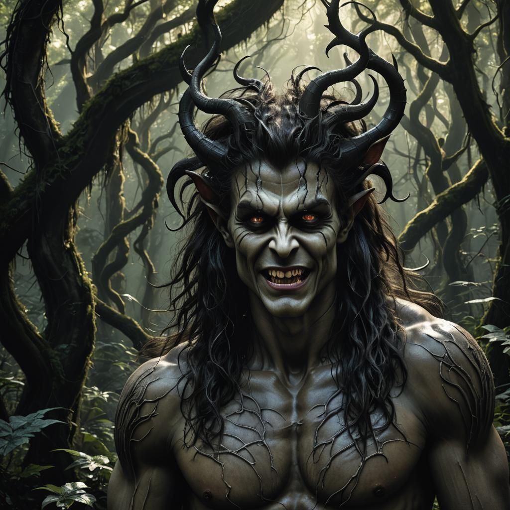 Sinister Satyr in Dark Fantasy Setting, in Hyper-Realistic D...