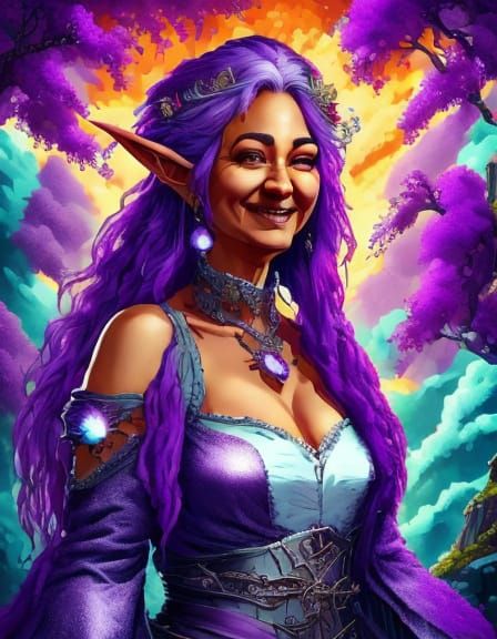 Pixel Portrait of a Purple-Haired Pixie