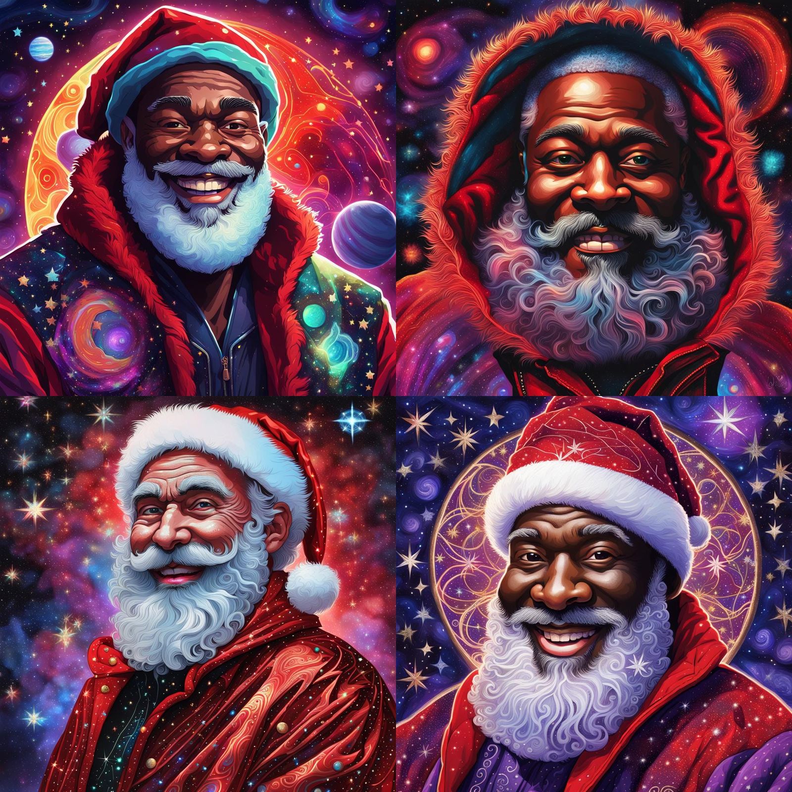 Cool Black Santa in Holographic Astral Illustration