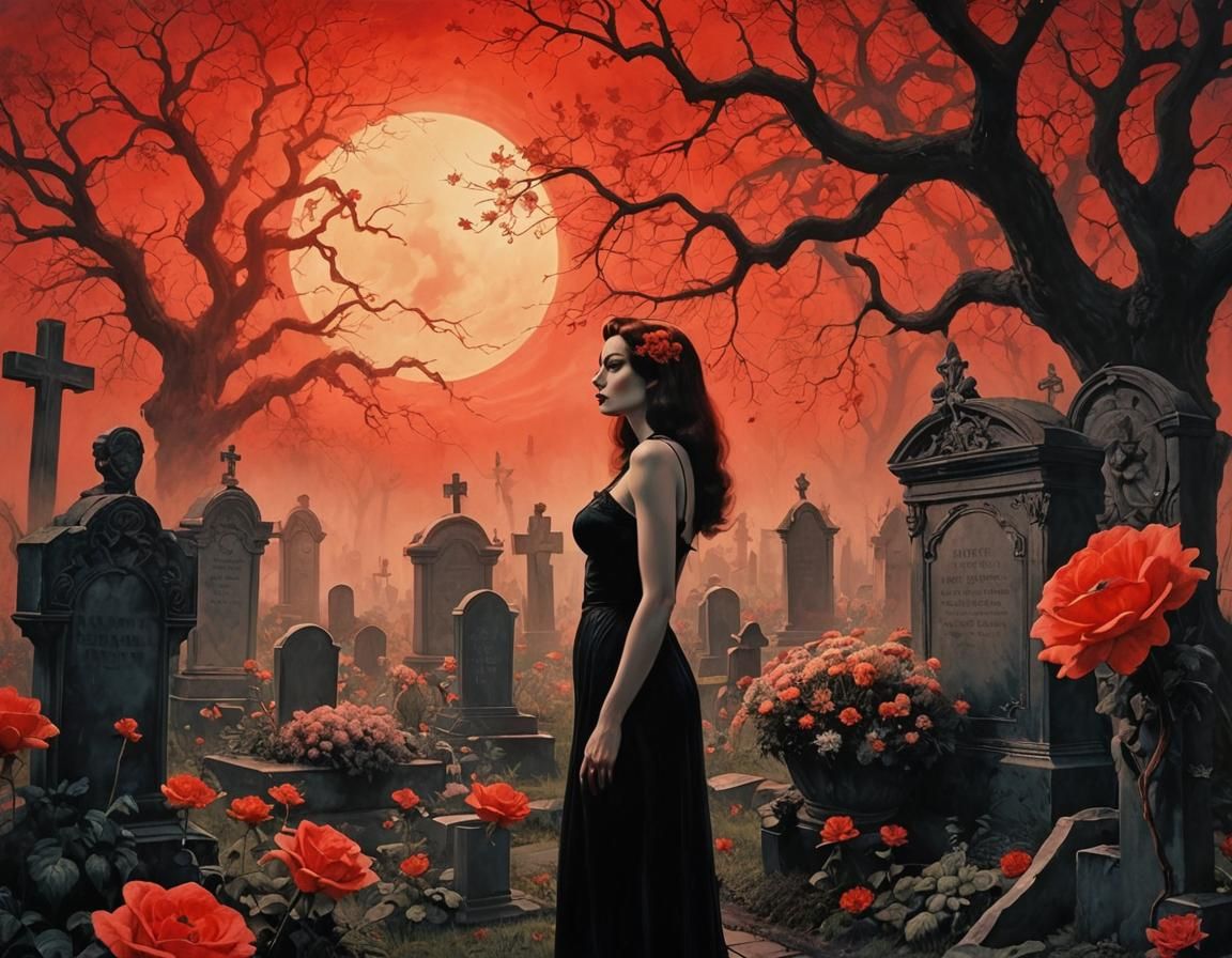 Eerie Graveyard Allure in Metarealism Style