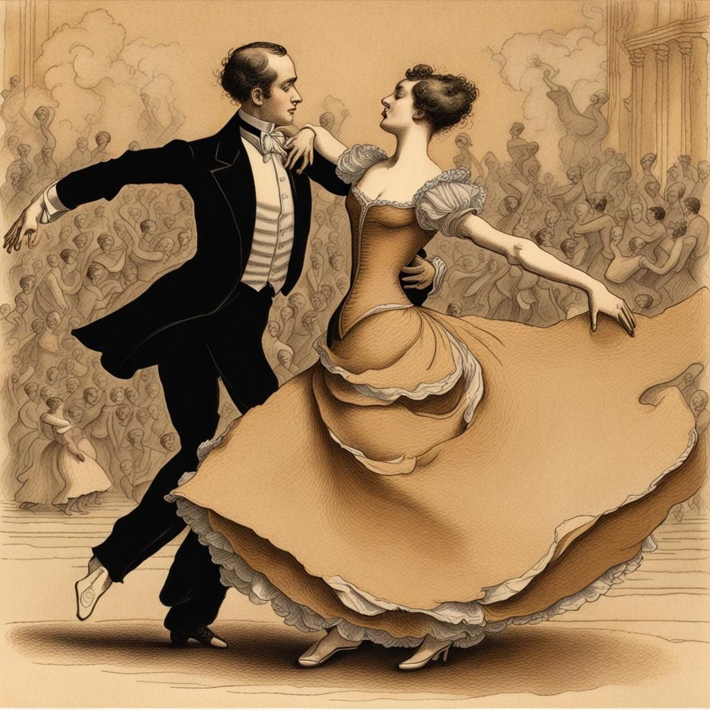 Elegant Waltz: Surreal Pen and Ink Drawing