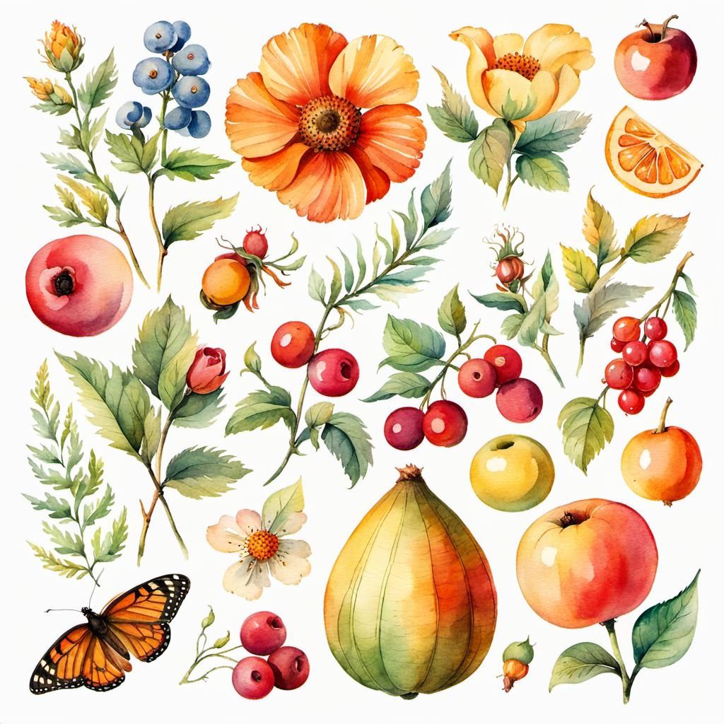 Chestnut Ephemera Stickers for Junk Journals, Vintage Waterc...