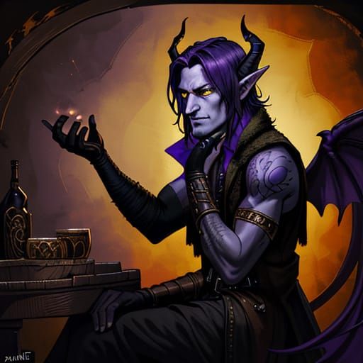 Tiefling Rogue in Dramatic Tavern Scene, Masterpiece of Hype...