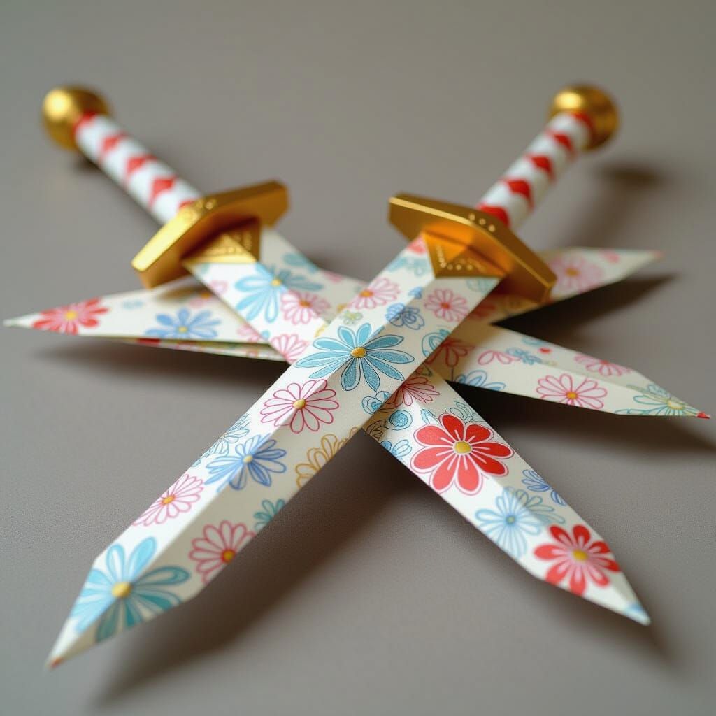 Origami Paper Swords in Soft Focus, Papercraft Aesthetic