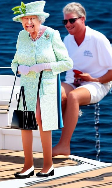 Queen Elizabeth Relaxes with Lobster on Yacht