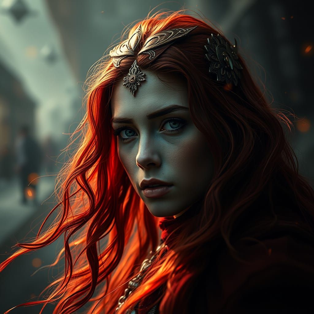 Epic Black Redhead in Dramatic Cinematic Landscape