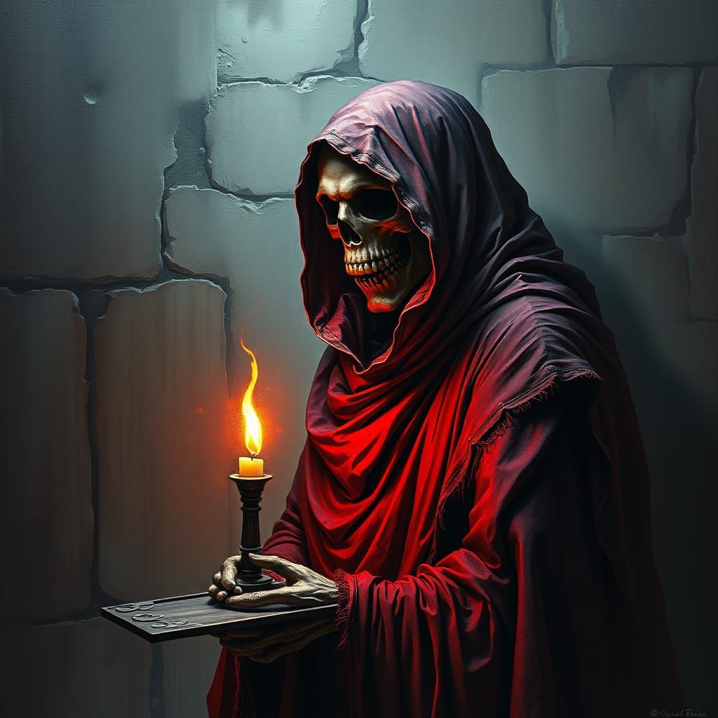 Crimson Ghost Illuminates Dark Gothic Stone Wall