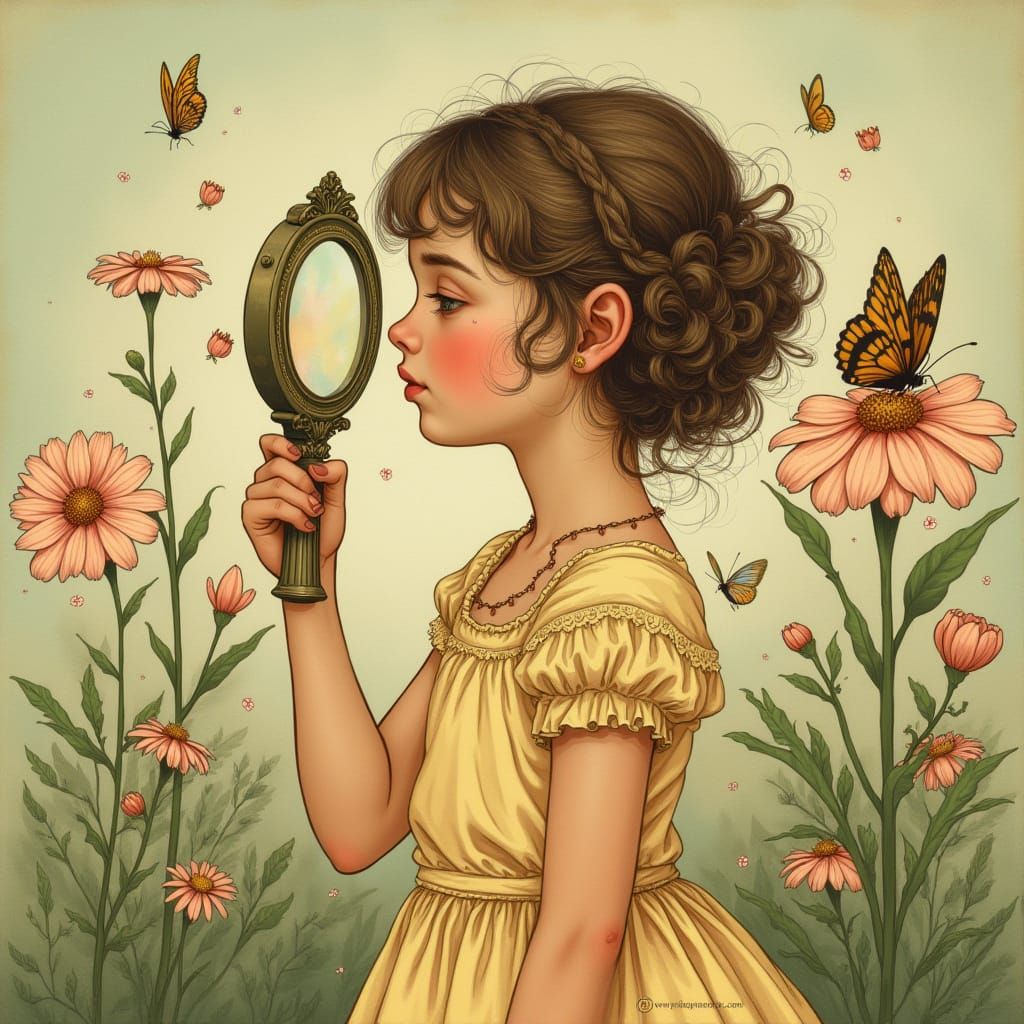Girl and Butterfly in Art Nouveau Style