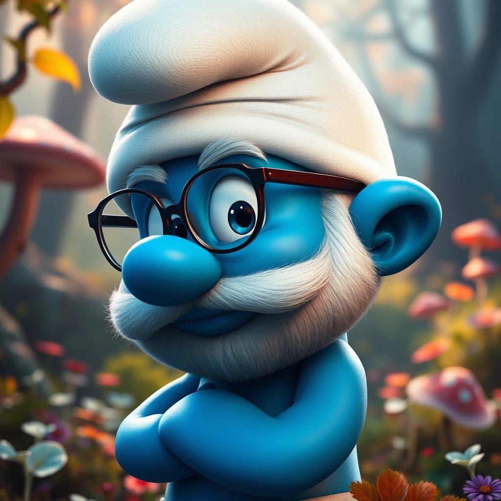 A Wise and Gentle Smurf in Hyperrealistic Detail
