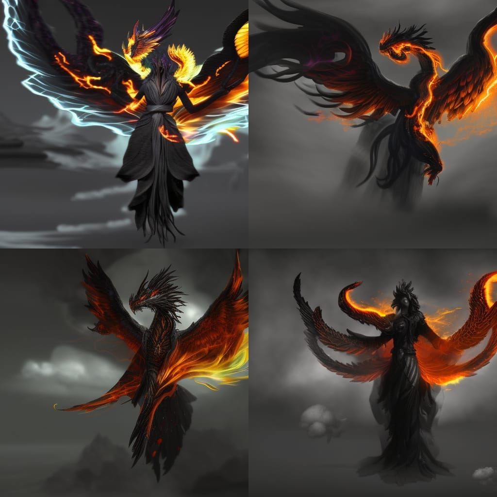Elemental Phoenix with Flaming Aura, Matte Painting
