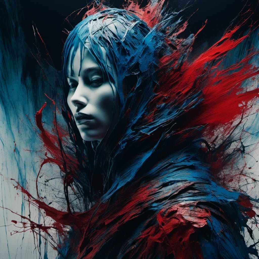 Beautiful Woman Portrait in Liquid Ink Style