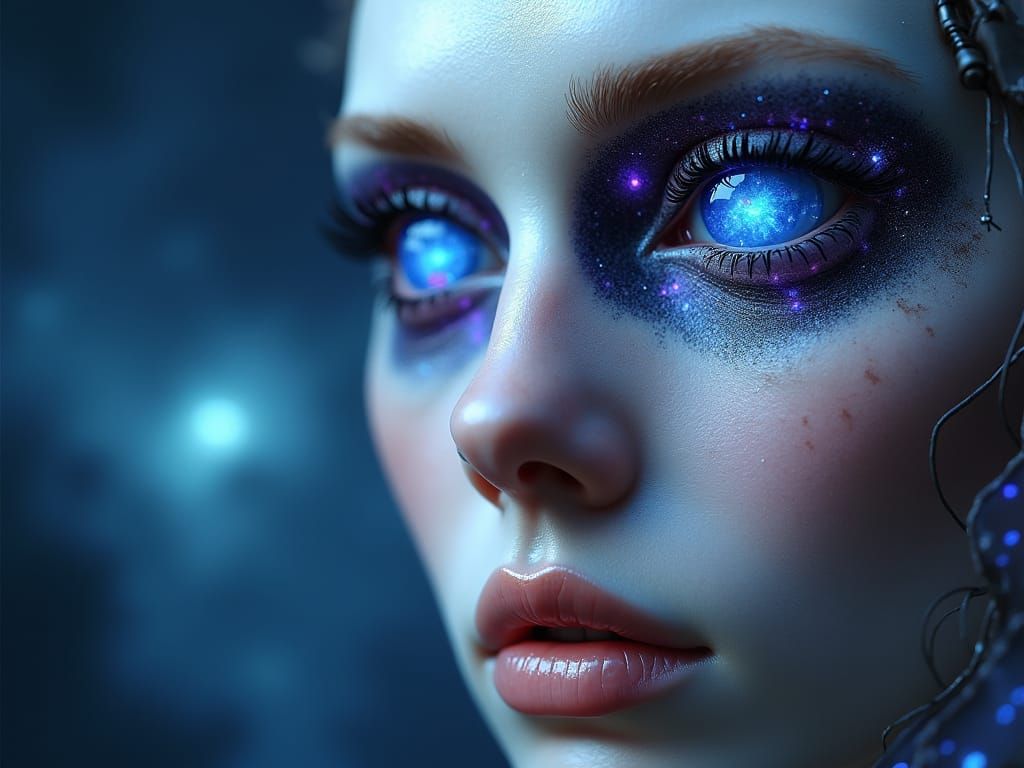 Galactic Gaze: A Surreal Biomechanical Portrait