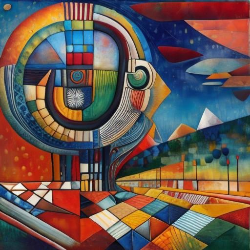 Vibrant Encaustic Landscape in Abstract Style