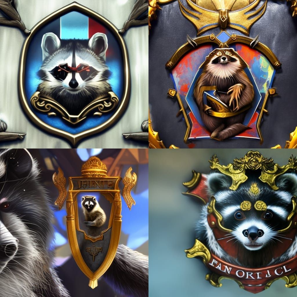 Silver Raccoon Coat of Arms: Detailed Matte Painting