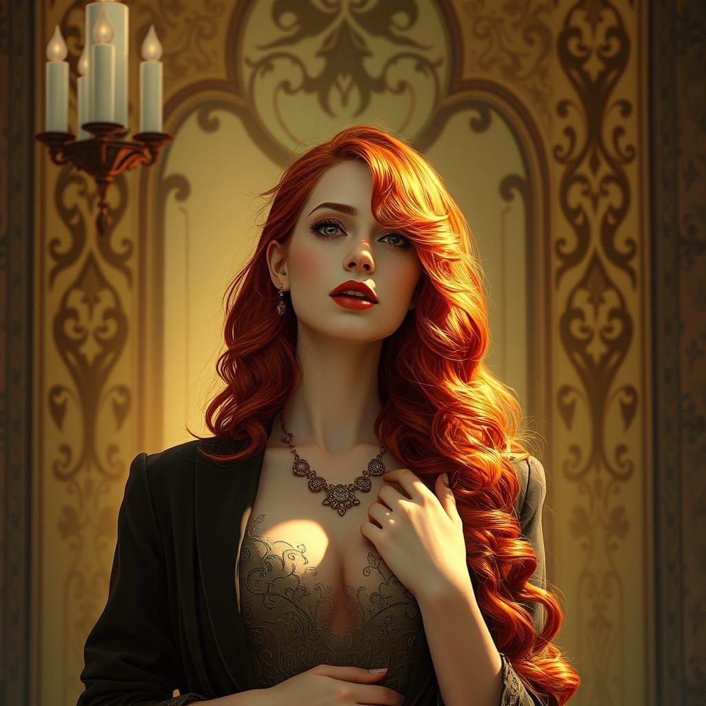 Elegant Red-Haired Woman: An Art Nouveau Portrait