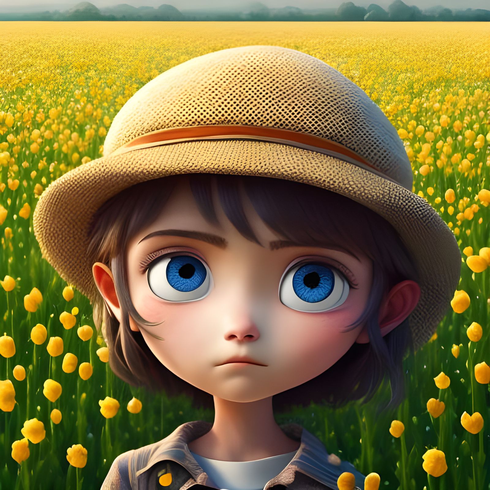 Farmer with Big Eyes in Claymation Style