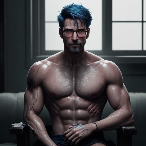 Wounded Android Butler in Synthwave Neon Retro Style