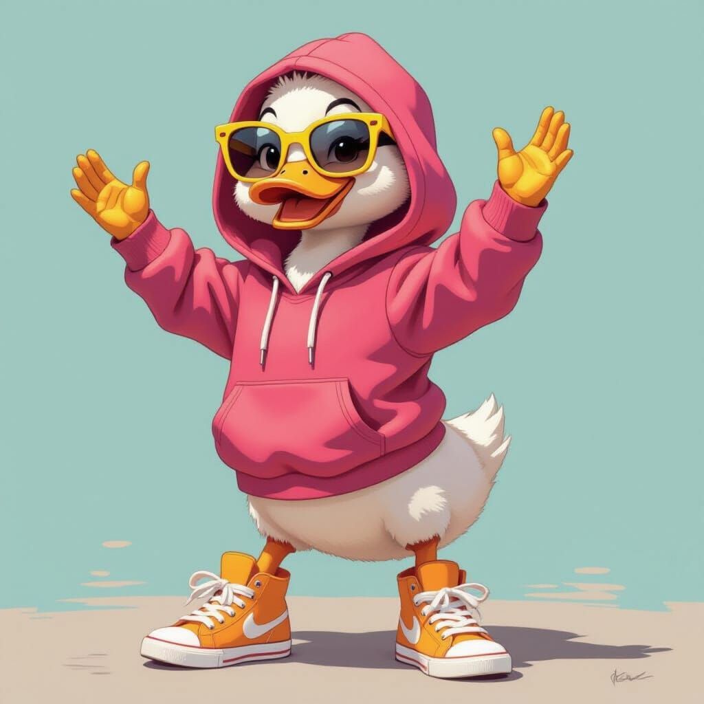 Funny Dancing Duckling Caricature in Comic Style