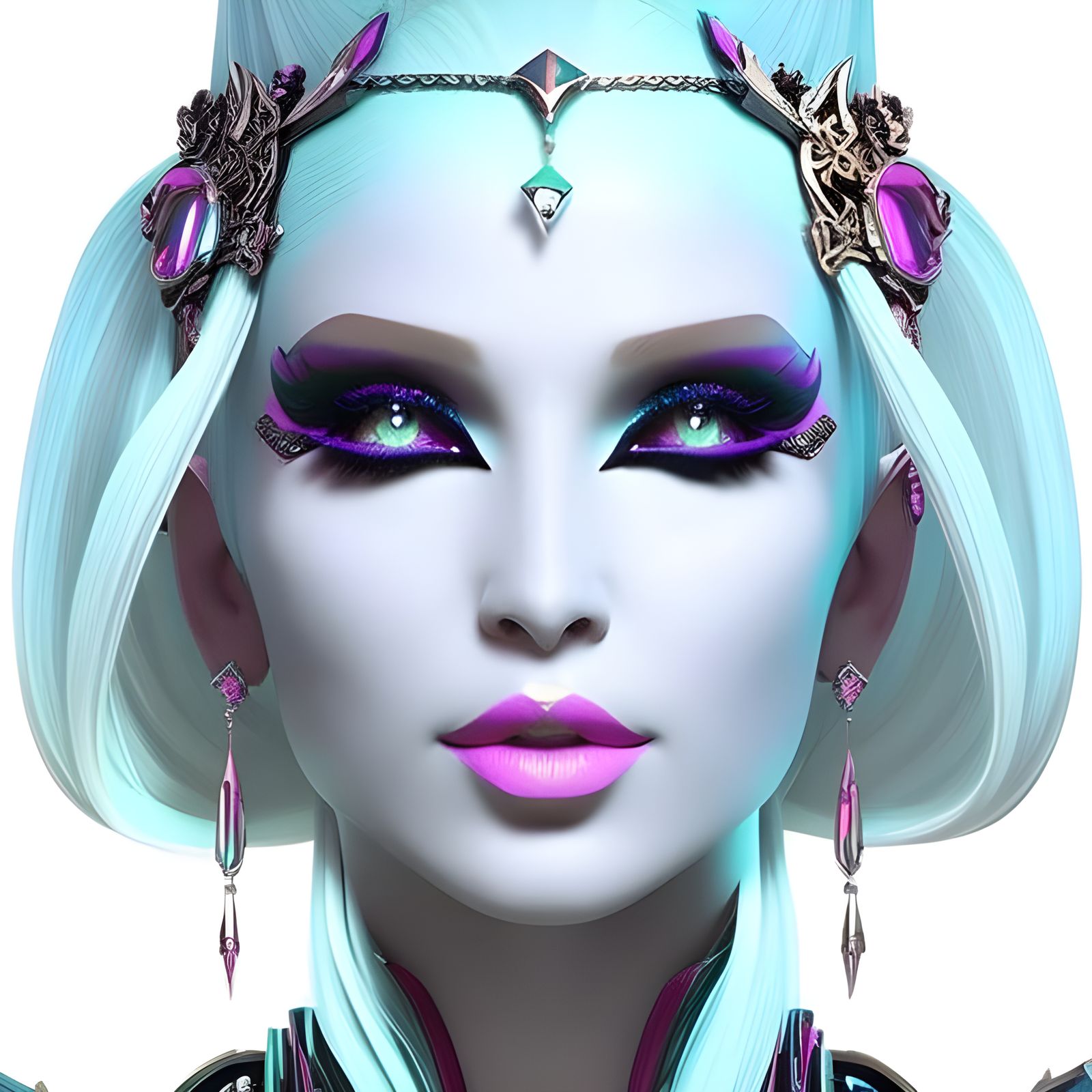 Neon Cyberpunk Elf Goddess with Symmetrical Face