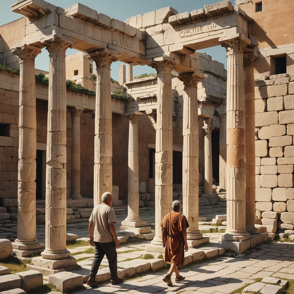 Ancient Greek Cityscape in Golden Sunlight