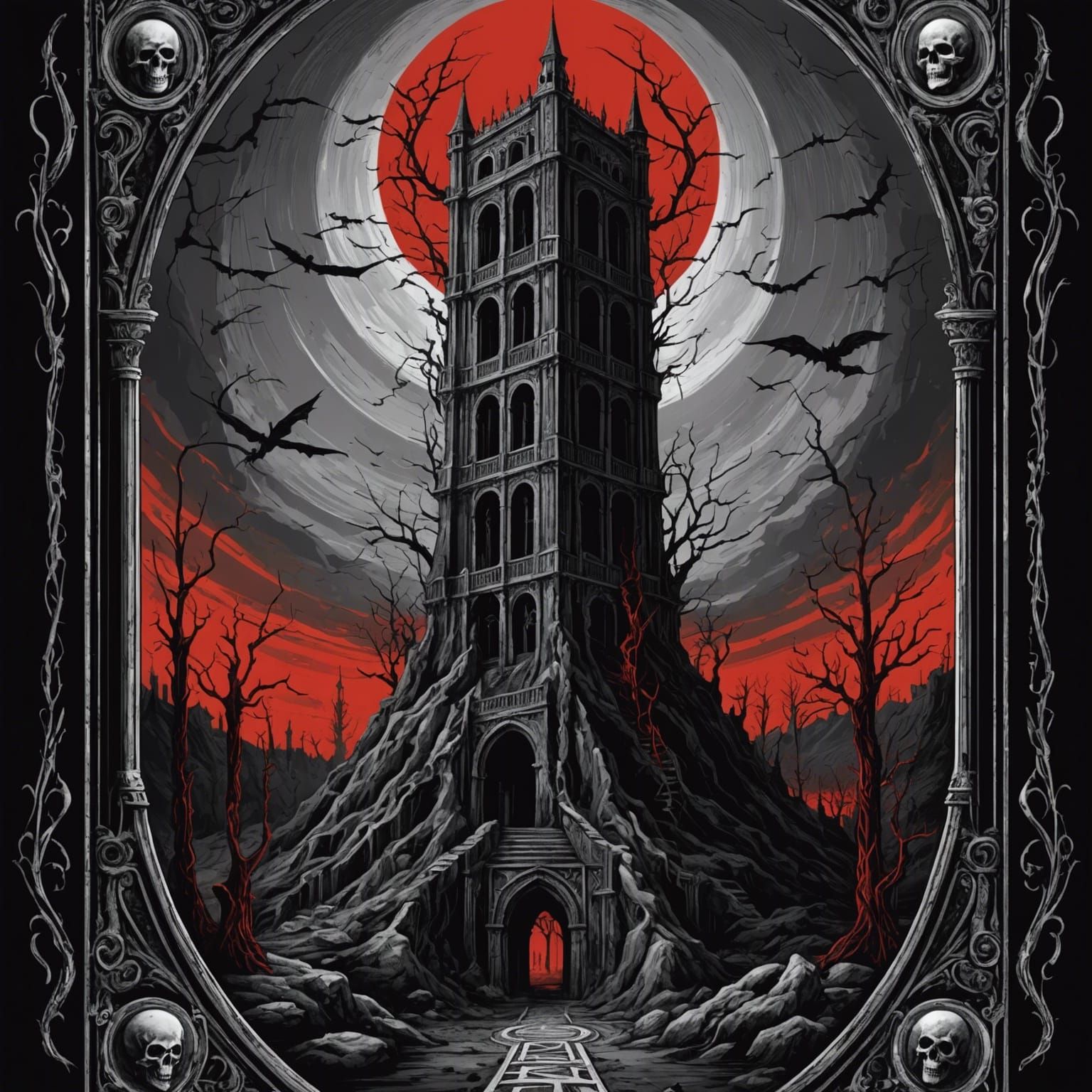 The Tower Tarot Card in Horror Style