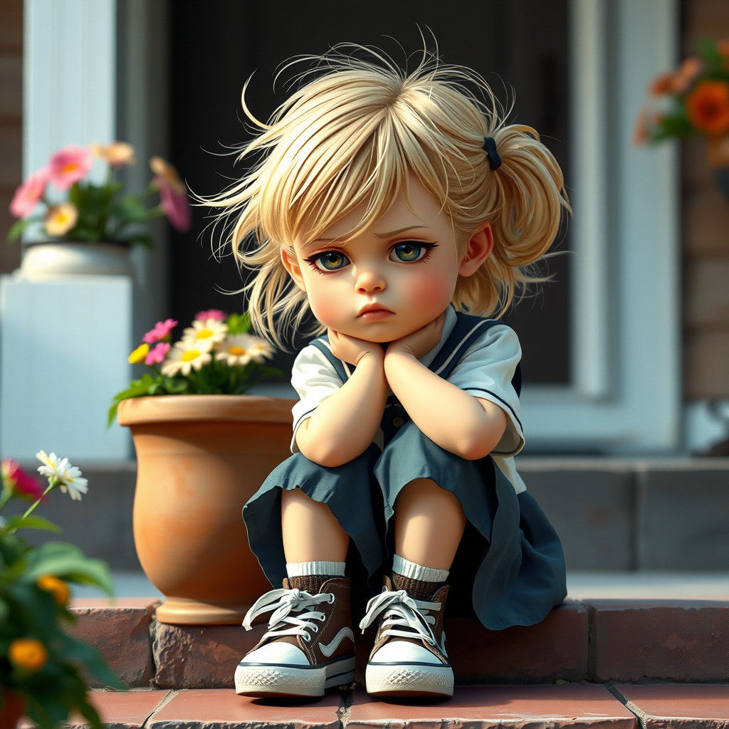 Sulky Girl Portrait with Flowers in Carne Griffiths Style